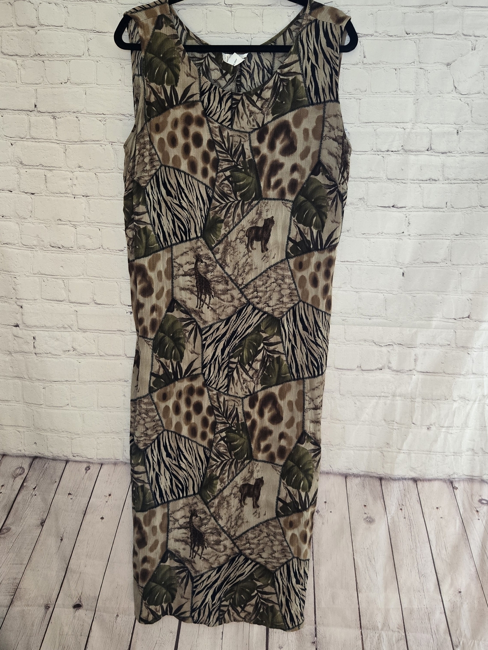 Vintage 90s y2k safari print maxi dress Darian 100% Rayon Midi Dress Size 24